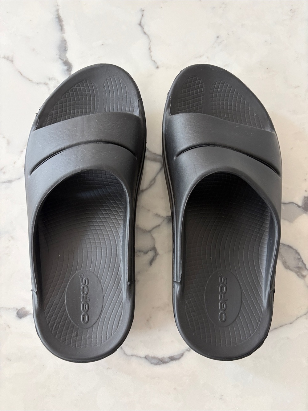 Oofos Black Recovery Slide Sandals For Women